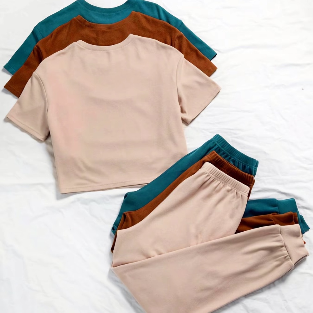 T-shirt & Joggers matching lounge sets (Beige, brown, blue) M
